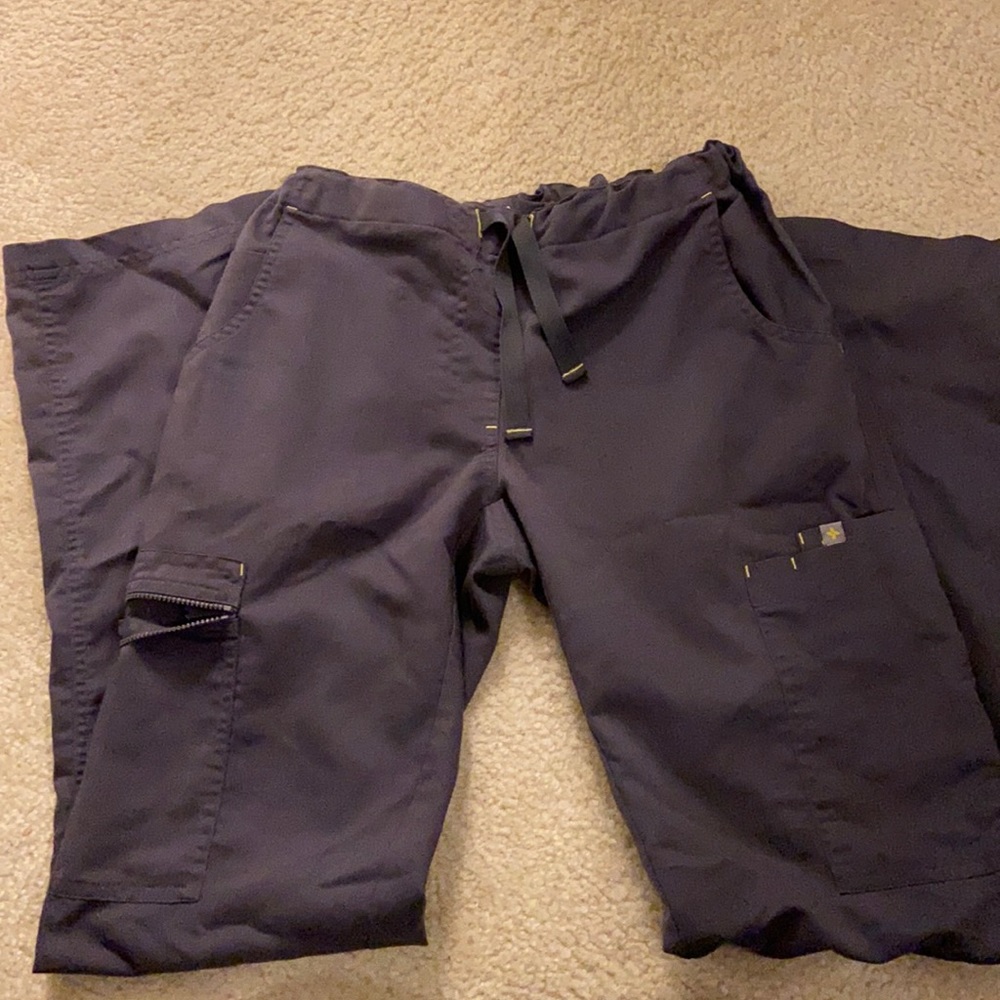 Dark grey, cargo figs scrub pants. Size xxs petite